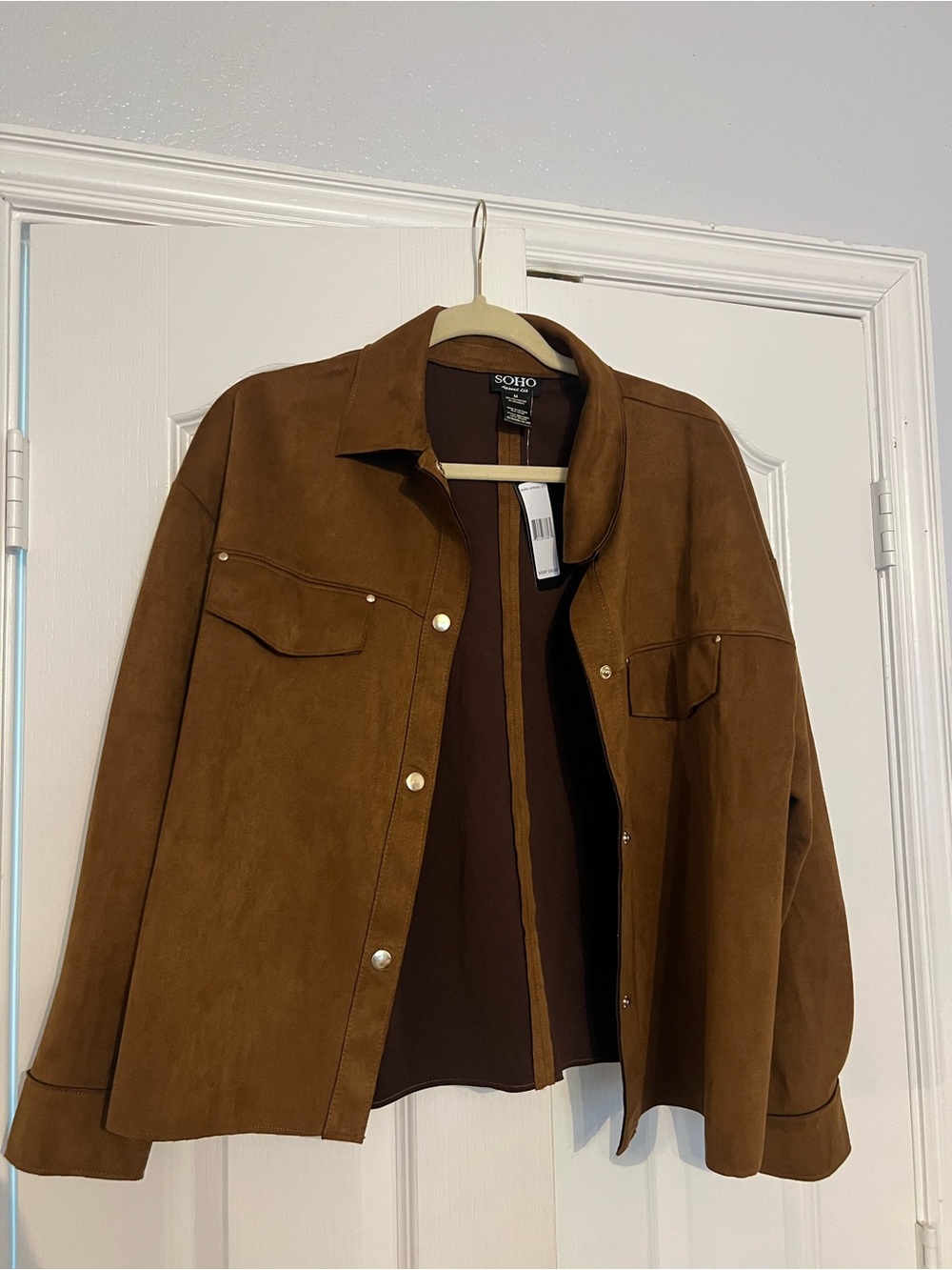 Soho Chest-Pocket Brown Suede-Look Snap Jacket